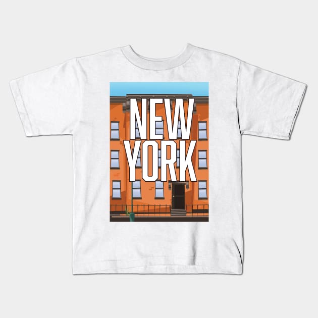 New York Brownstone vacation poster. Kids T-Shirt by nickemporium1